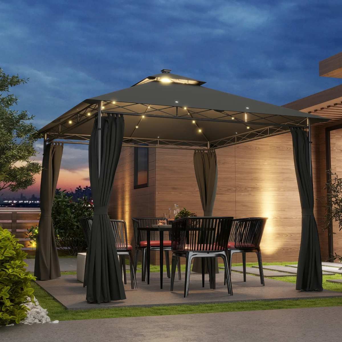 La tonnelle solaire Outsunny 3 x 3 m avec LED