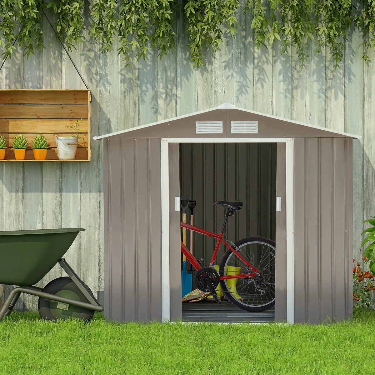 Outsunny Abri de Jardin Multi-équipé en Acier Gris