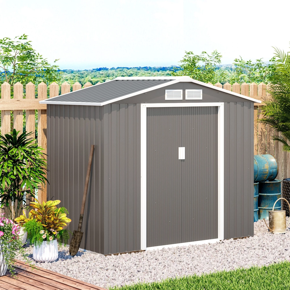 Outsunny Abri de Jardin Multi-équipé en Acier Gris

