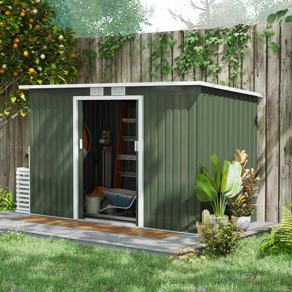 Outsunny Abri de Jardin 3,6 m² Remise à Outils avec kit de fondation en Acier galvanisé