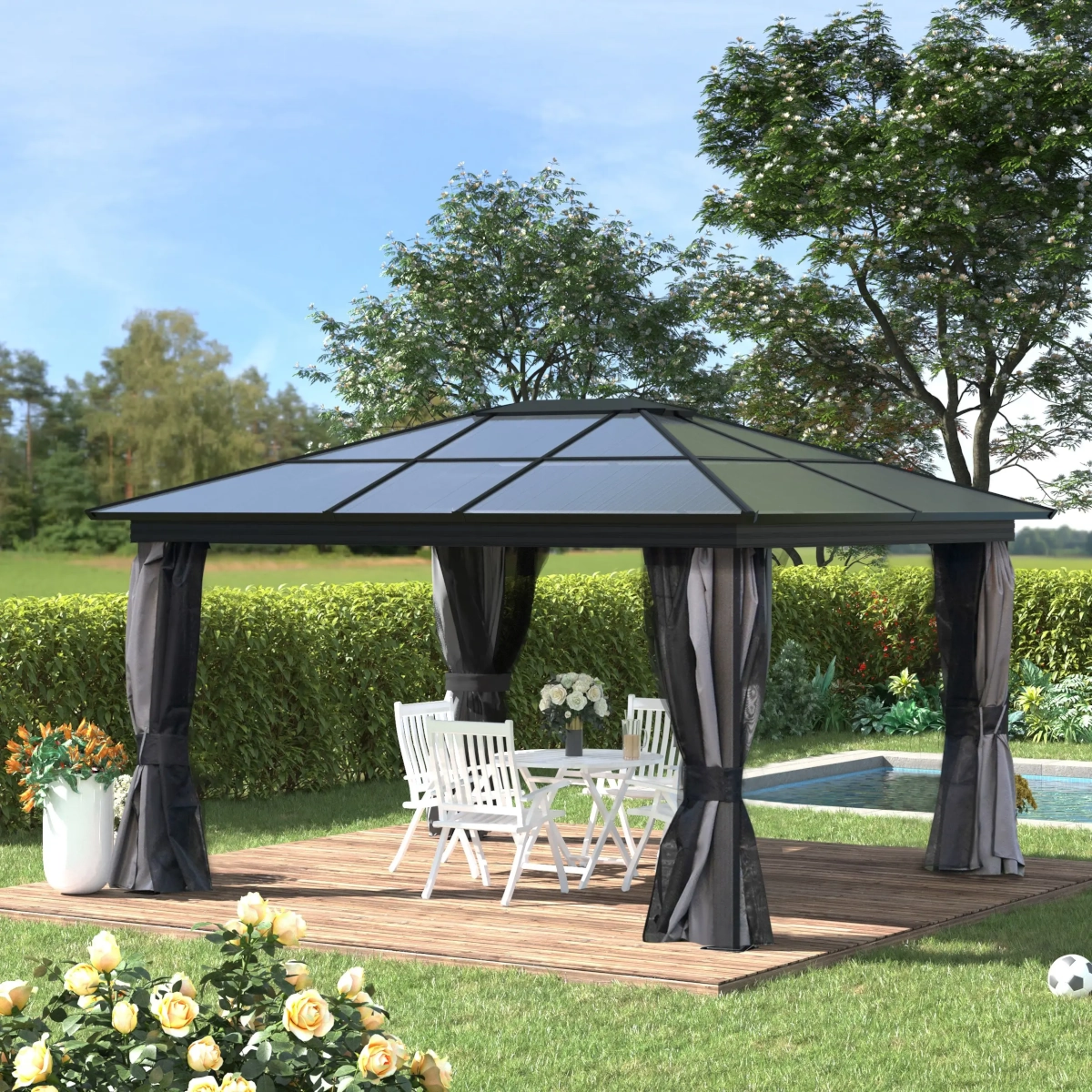 Tonnelle à toit rigide Outsunny 3,6 x 4 m