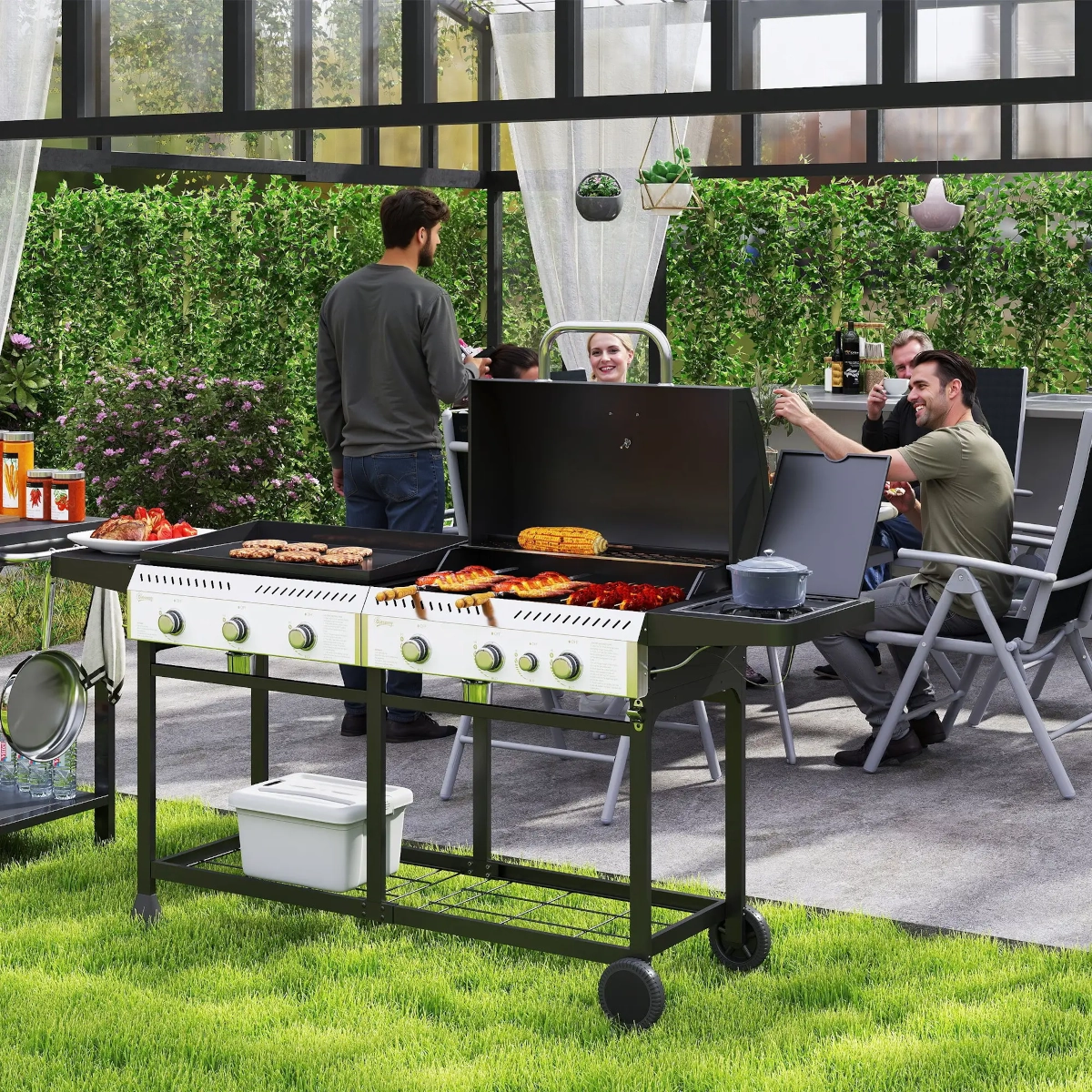 Outsunny Barbecue à gaz Deluxe Duo