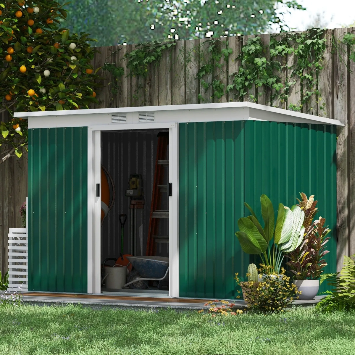 Abri de rangement avec porte coulissante