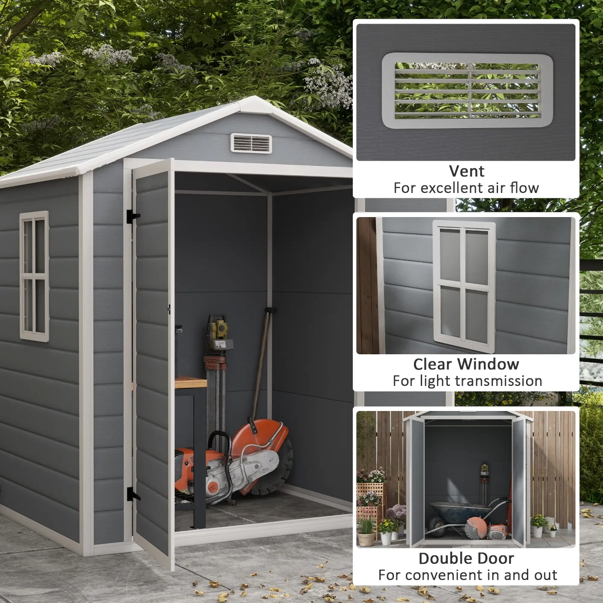 Outsunny abri de jardin cabanon en résine polypropylène 2,12 m²