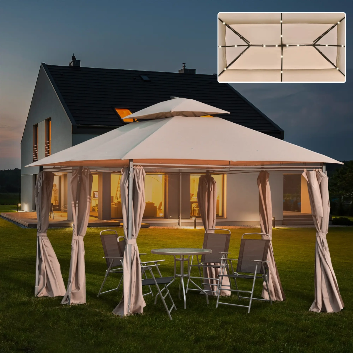 Tonnelle d'extérieur Outsunny 4 x 3 m avec éclairage solaire LED