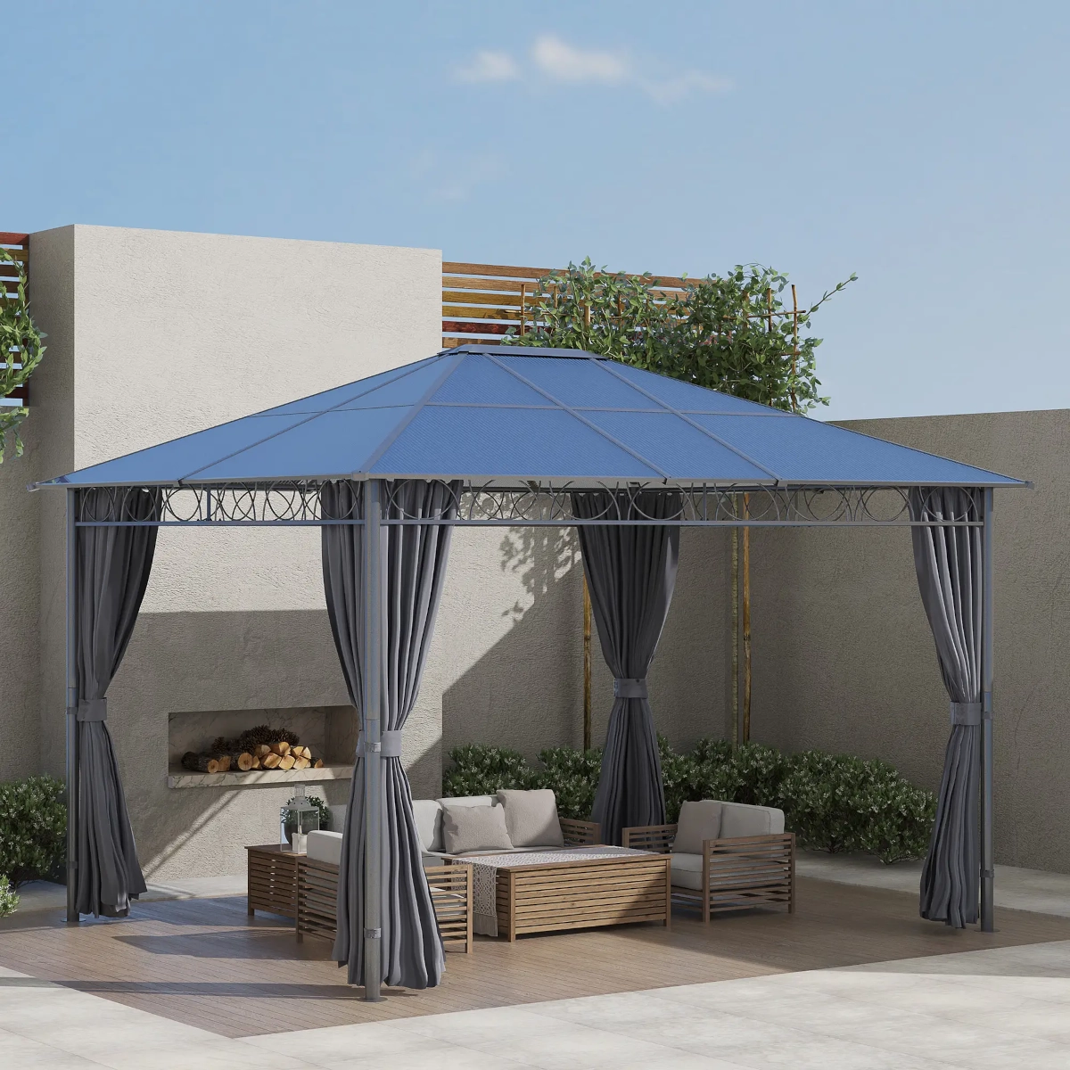 Outsunny tonnelle 3 x 3,6 m avec toit en polycarbonate rigide 
