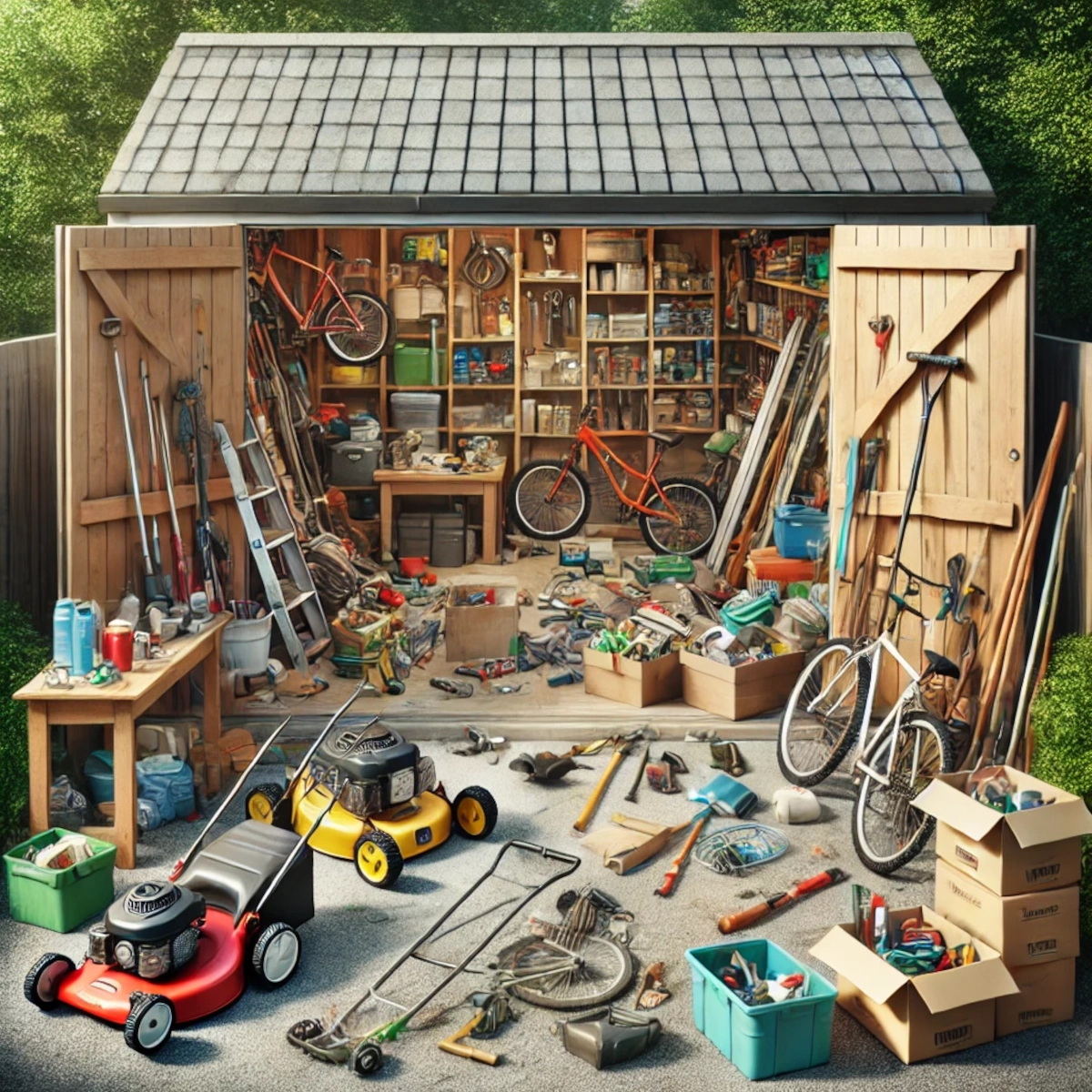 Ranger les outils de jardin dans le hangar