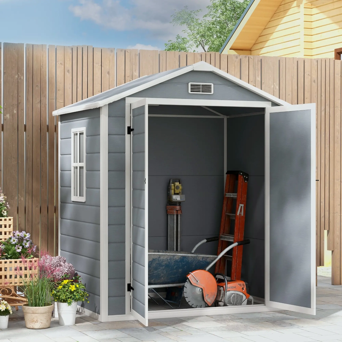 Outsunny Abri de jardin cabanon en résine polypropylène 2,12 m²