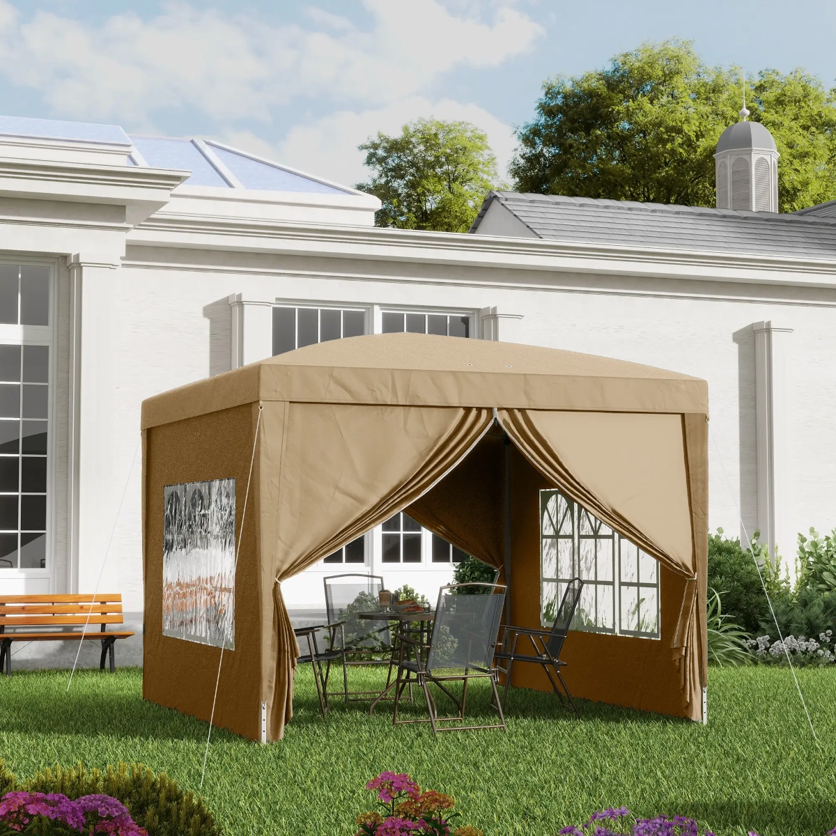Tonnelle pliante Outsunny 3 x 3 m, kaki