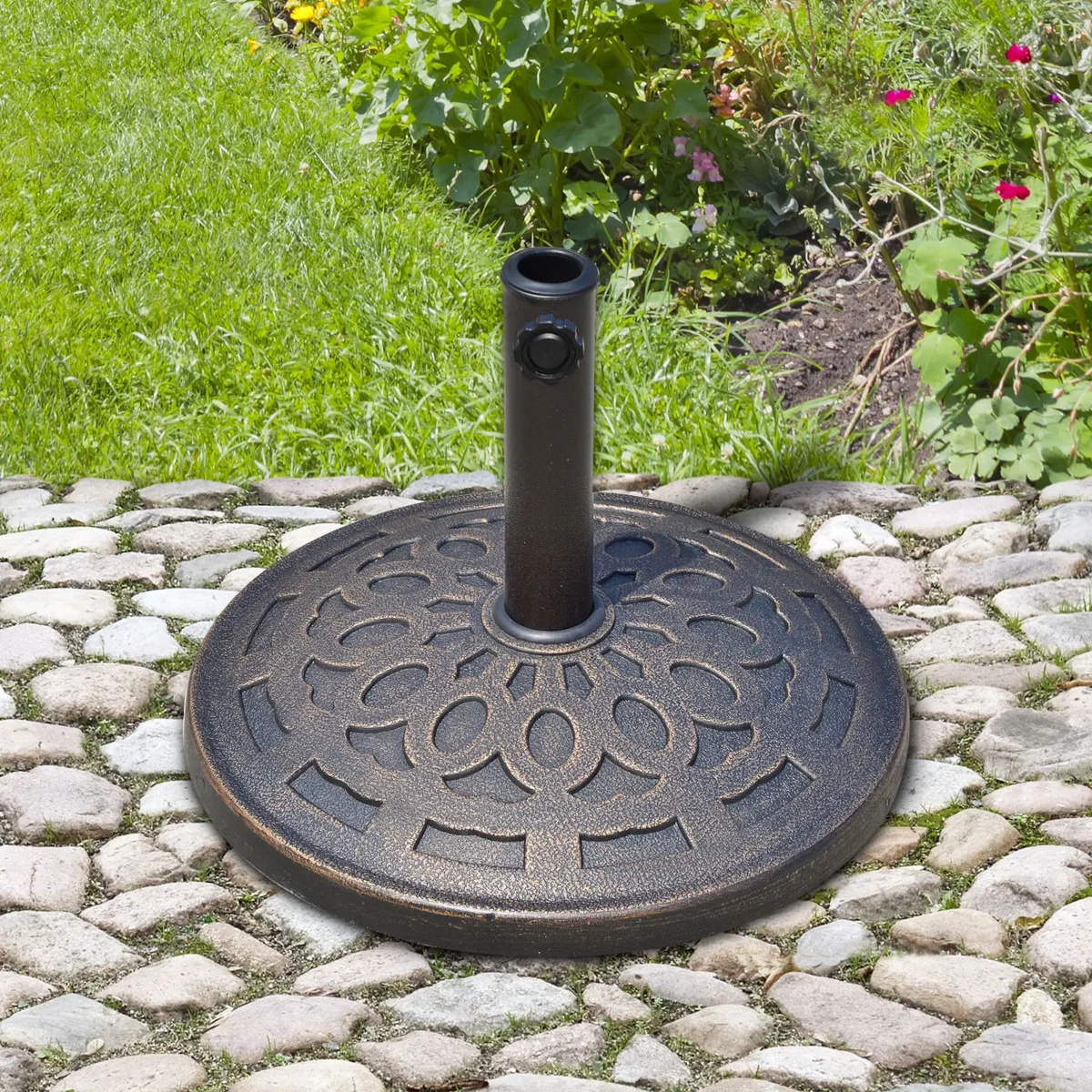 Outsunny Base de parasol de jardin ronde 14 kg en bronze