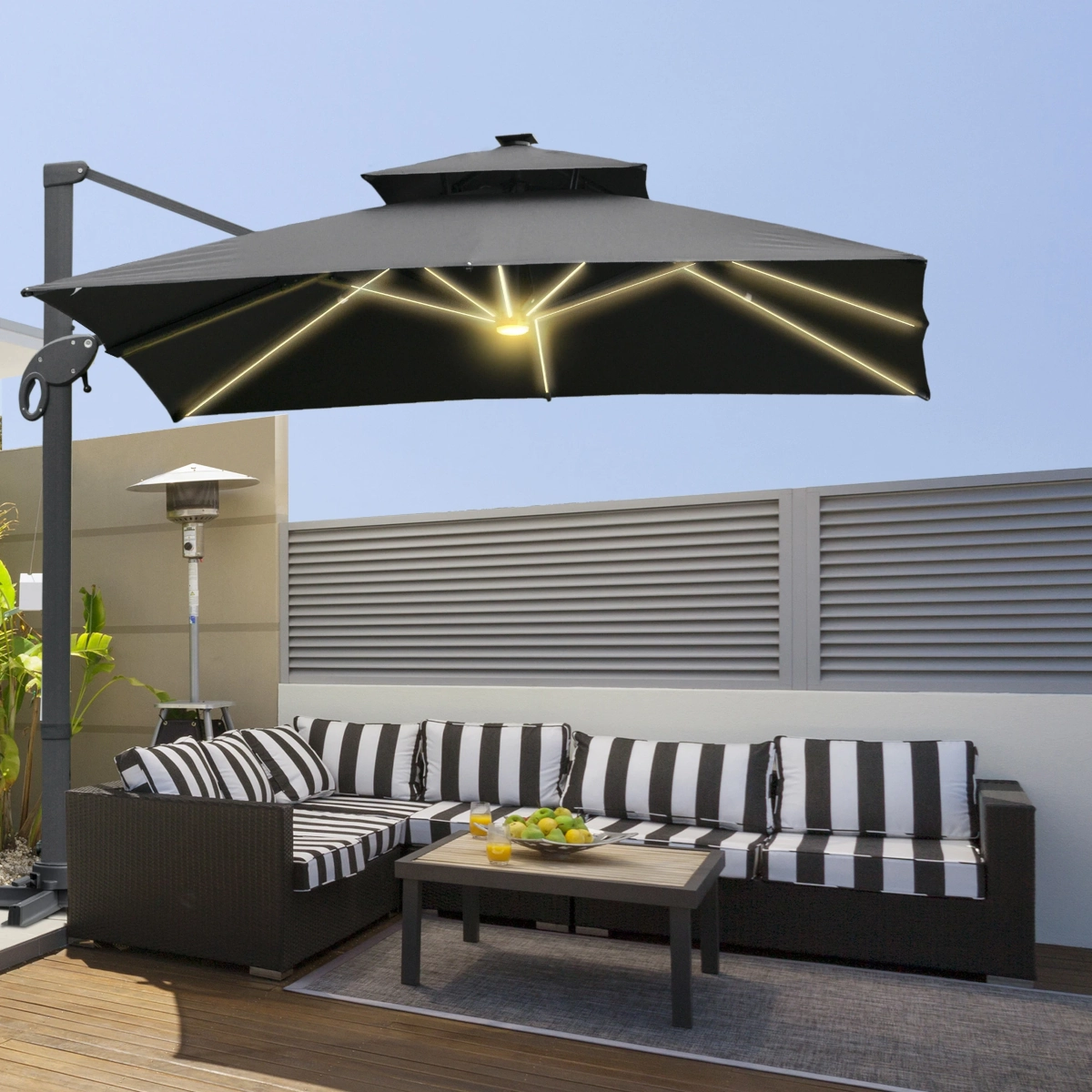 Outsunny parasol LED inclinable carré en aluminium 3 x 3 (m)