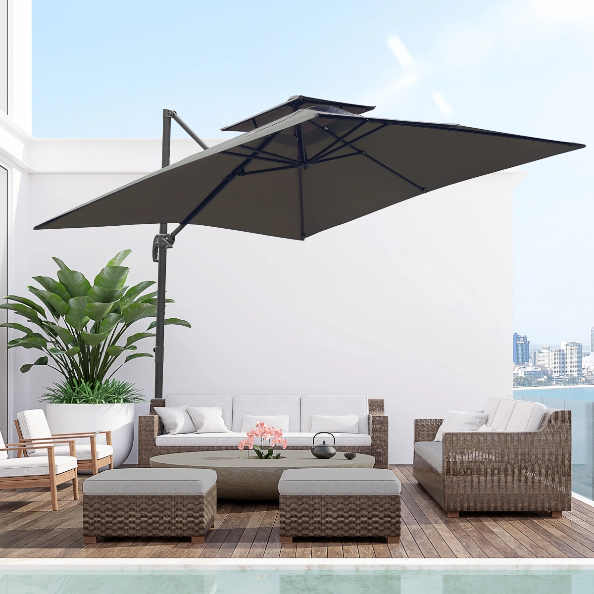 Outsunny parasol déporté de 3 m avec rotation à 360 degrés