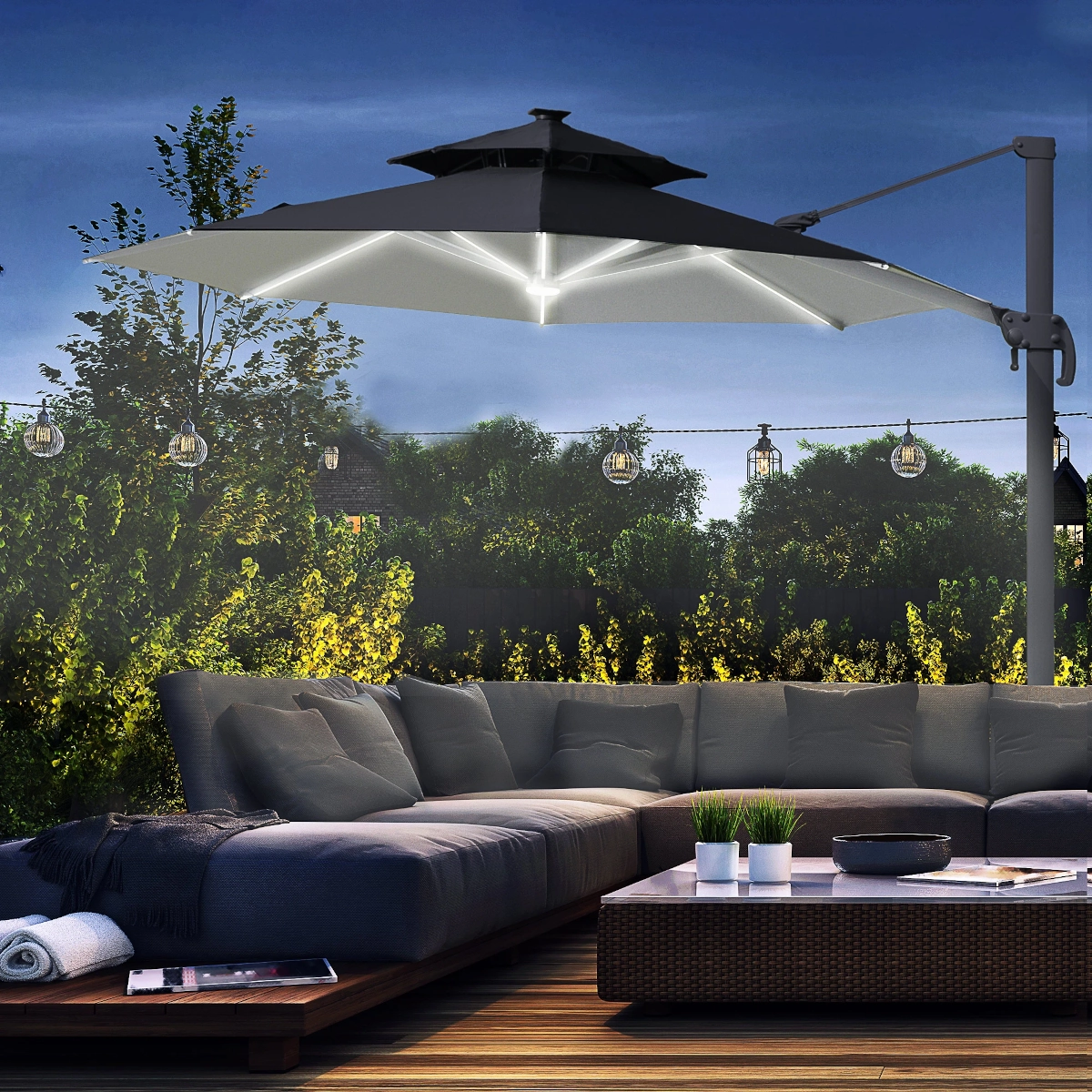 Parasol déporté Outsunny 3m avec éclairage solaire