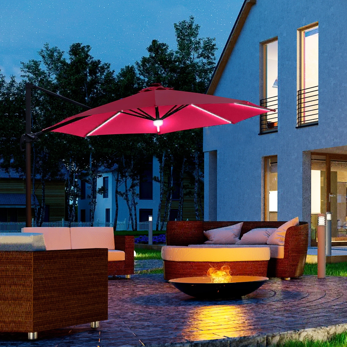 Parasol déporté LED Outsunny 3 m, parasol d'extérieur