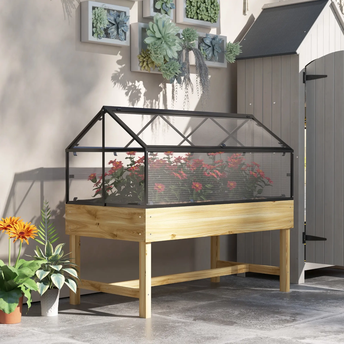 Jardinière surélevée Outsunny 60 x 120 cm avec base en bois