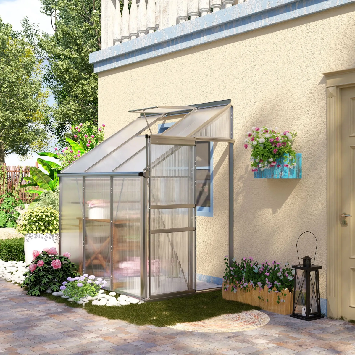 Outsunny Serre de jardin adossée aluminium polycarbonate 2,4 m²