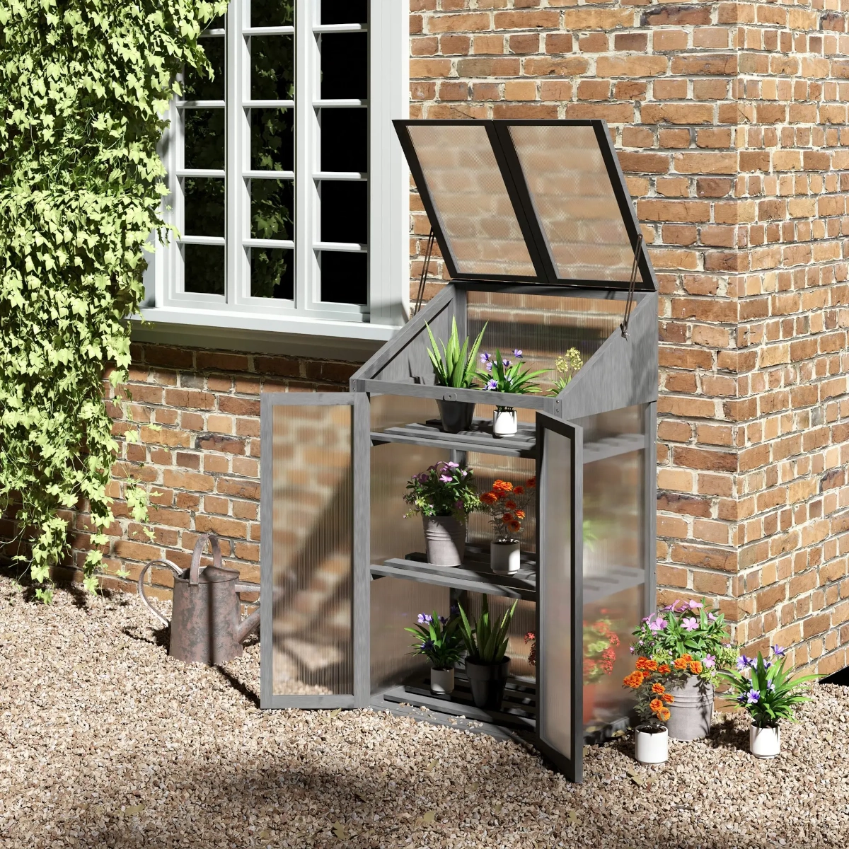 Outsunny serre froide en bois avec polycarbonate