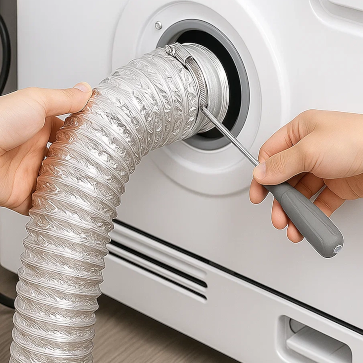 Nettoyage du tambour de sèche-linge avec un chiffon et un spray.
