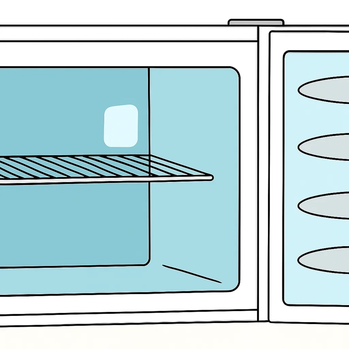 Paroi de congélateur colmatée avec un patch en cours de durcissement à l'intérieur du mini-frigo.