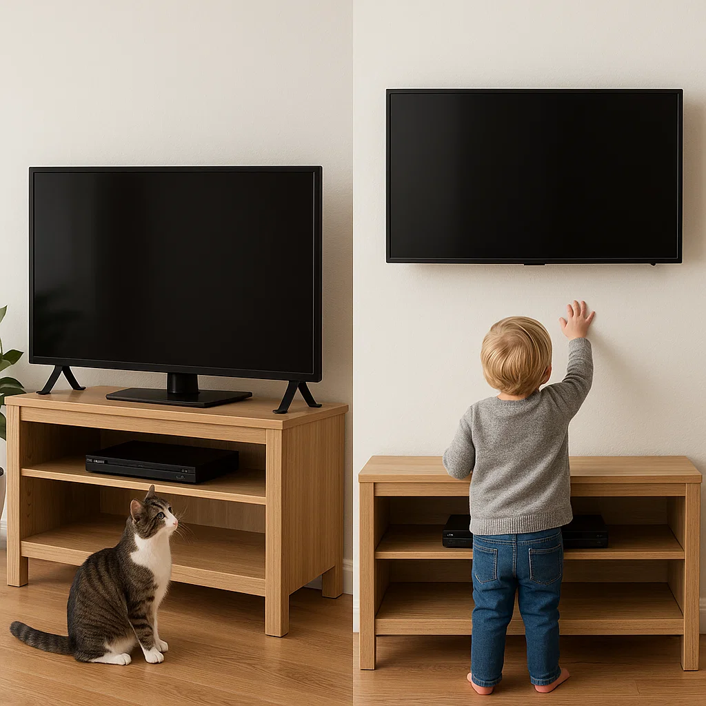 Support mural pour téléviseur solidement fixé au mur, assurant une installation sûre et stable du téléviseur.