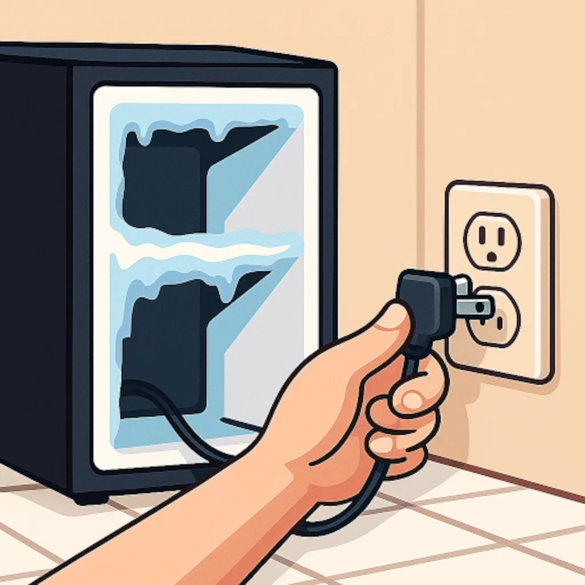 Illustration d'un mini-réfrigérateur montrant deux compartiments congélateur vides