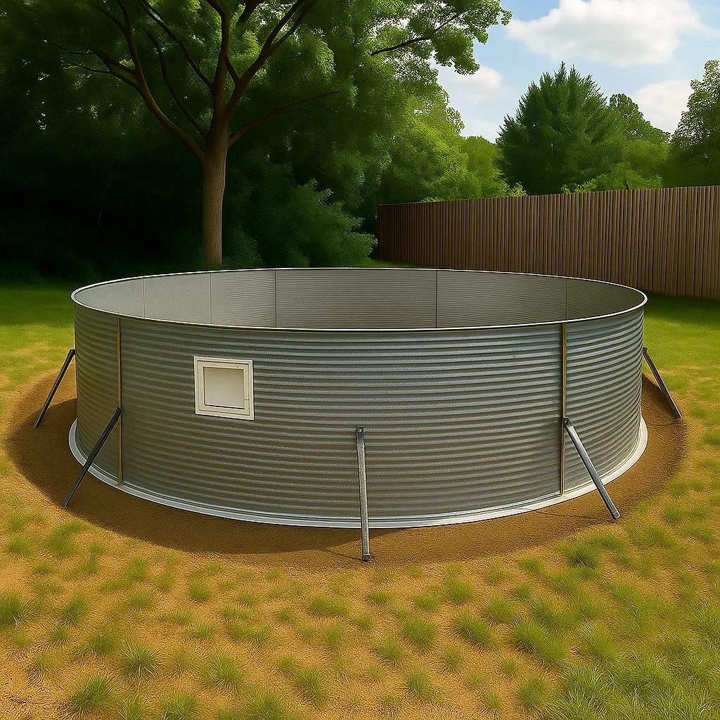 Sable façonné en une couronne lisse et courbe le long du bord de la base de la piscine.