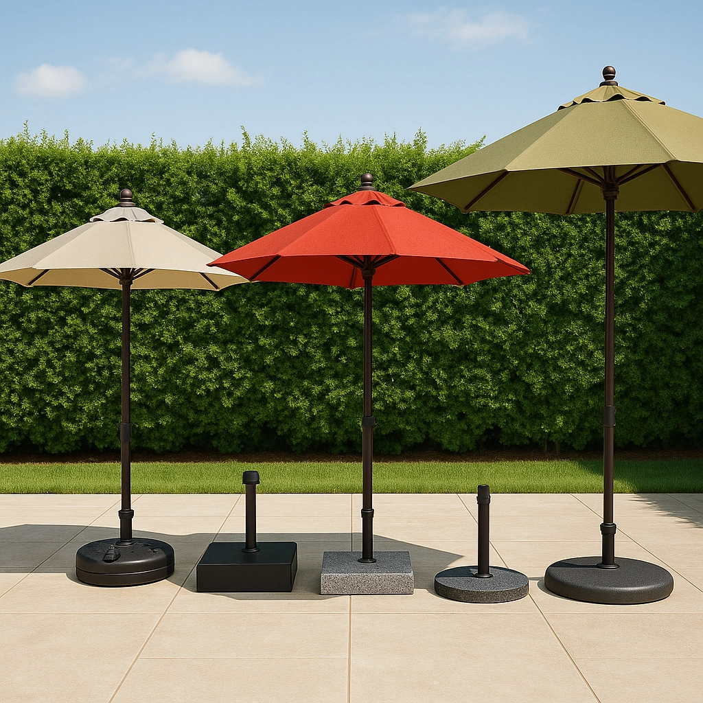 Différents parasols de terrasse avec des poids de base variables pour la stabilité