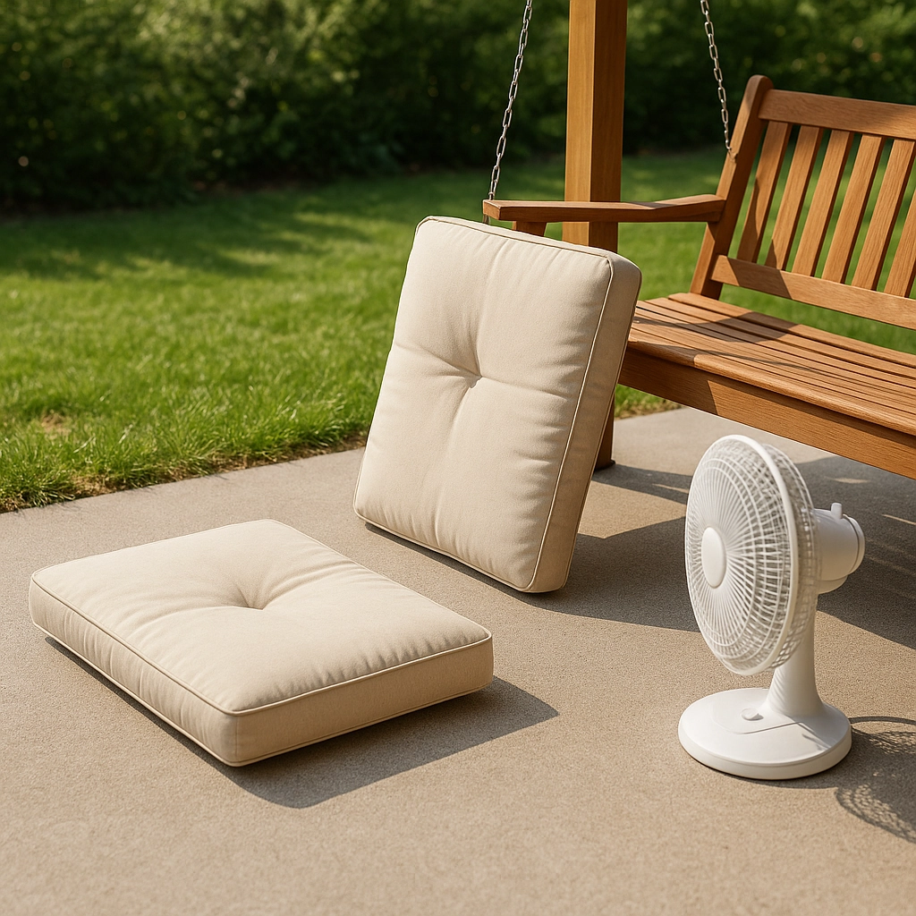 Sécher les coussins de balançoire de porche au soleil pour prévenir la moisissure et la moisissure