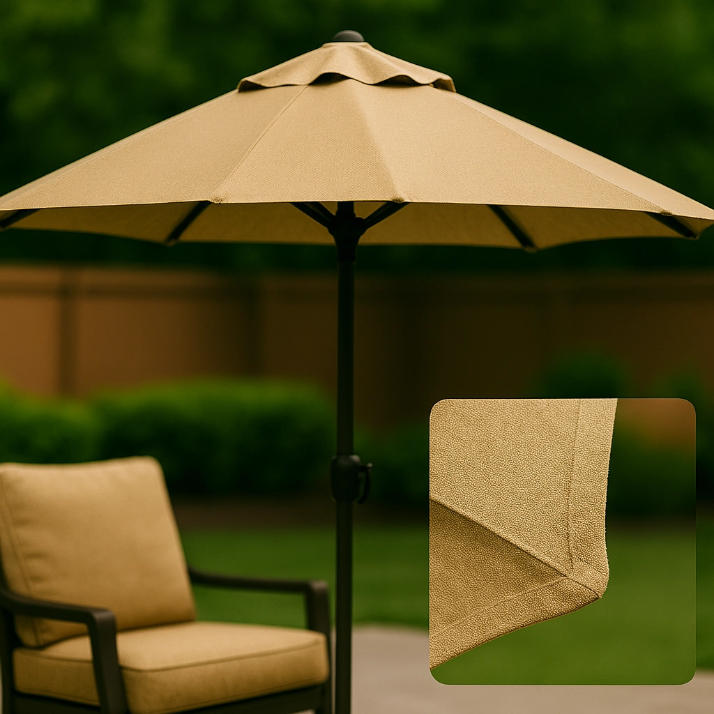 Échantillons de rouleaux de tissu oléfine en tons naturels idéaux pour une utilisation en extérieur et une résistance à l'eau.