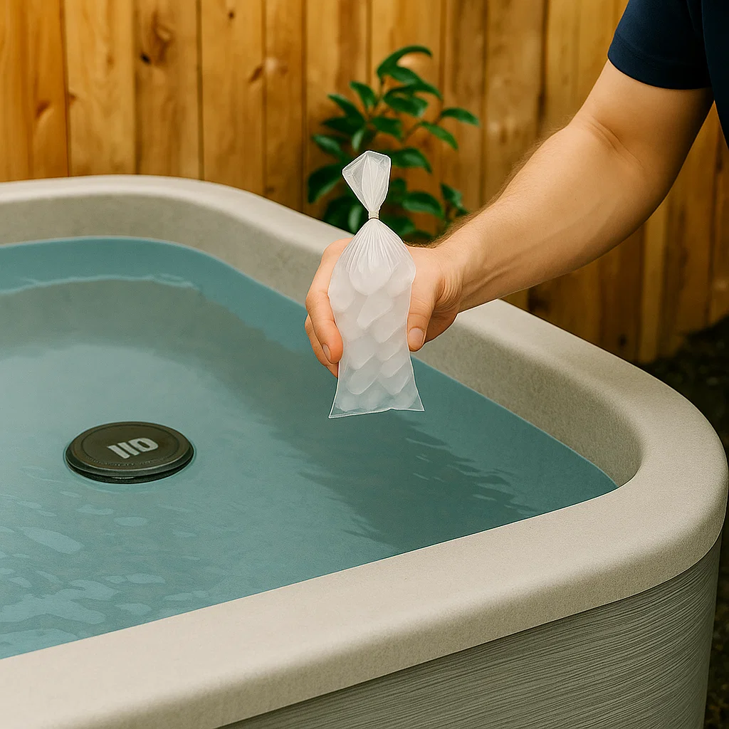 Des glaçons, des réfrigérateurs et des options d'ombre affichées comme des solutions de refroidissement pour le jacuzzi.