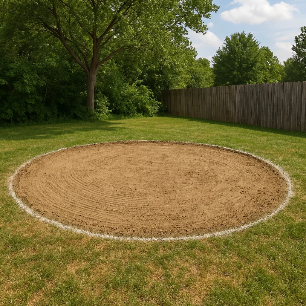 Sol de la cour arrière étant nettoyé et nivelé pour l'installation d'une piscine hors sol.