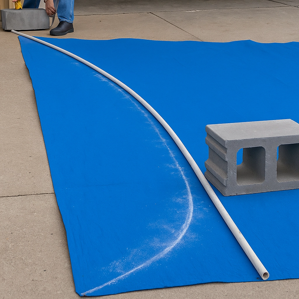 Découper de douces courbes sur les bords du tissu pour créer des creux maintenant la tension de la voile d'ombrage.