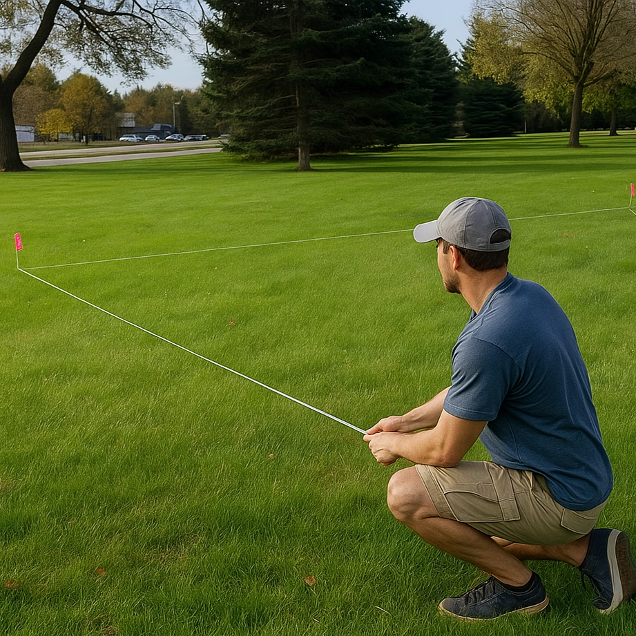 Mesurer et marquer les points d'ancrage pour déterminer l'emplacement idéal et la zone couverte par la voile d'ombrage.