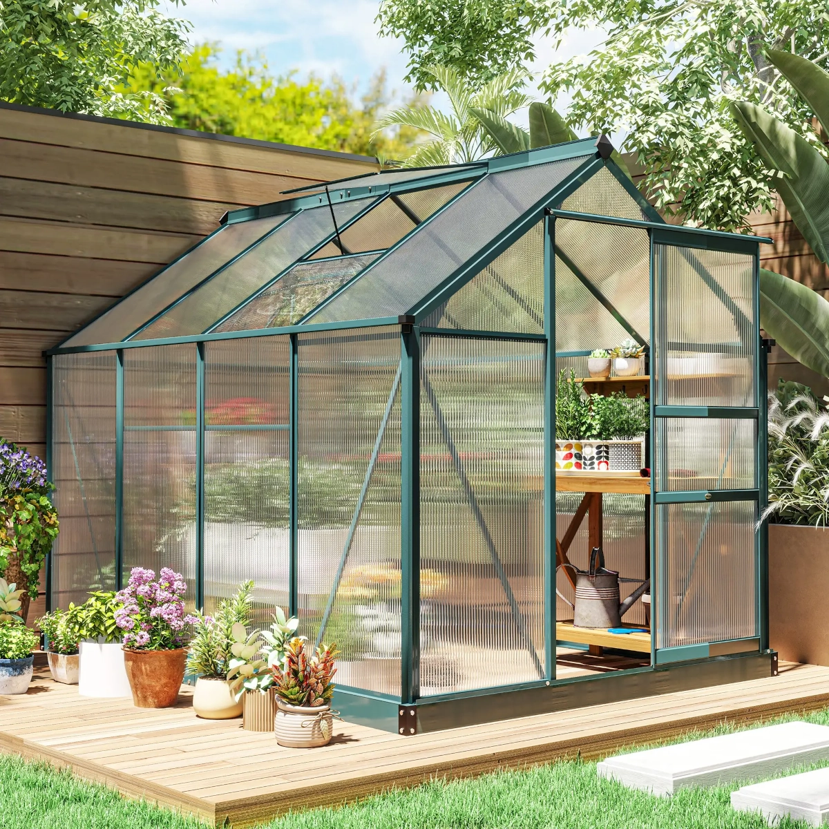 Serre en polycarbonate Outsunny de 1,89 m x 2,53 m x 2 m,