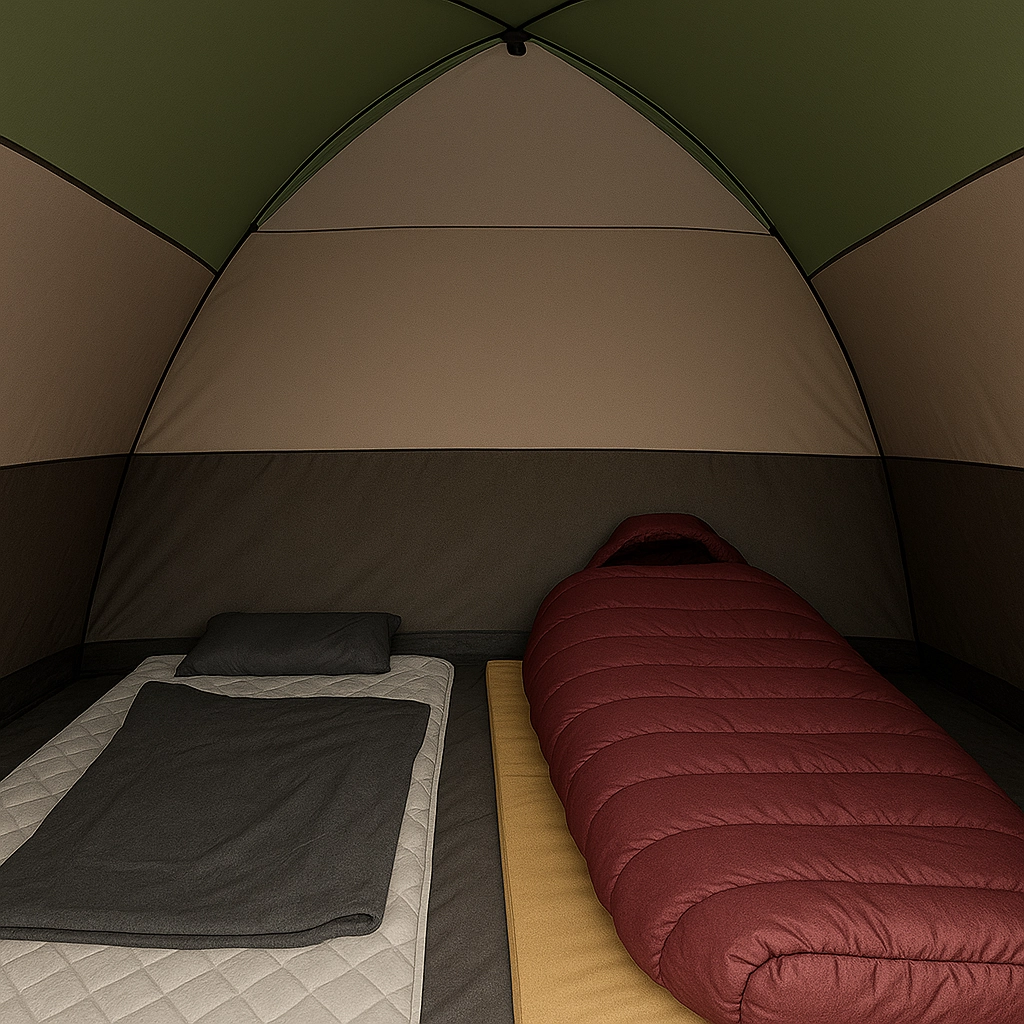 Sac de couchage adapté à l'hiver et doublure isolante pour rester au chaud pendant le camping en tente par temps glacial.