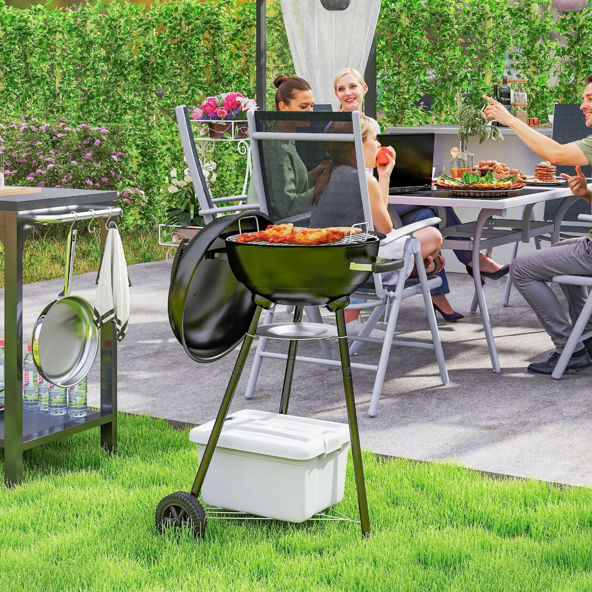 Barbecue portable au charbon équipé d’un collecteur de cendres pour un nettoyage facile en camping.